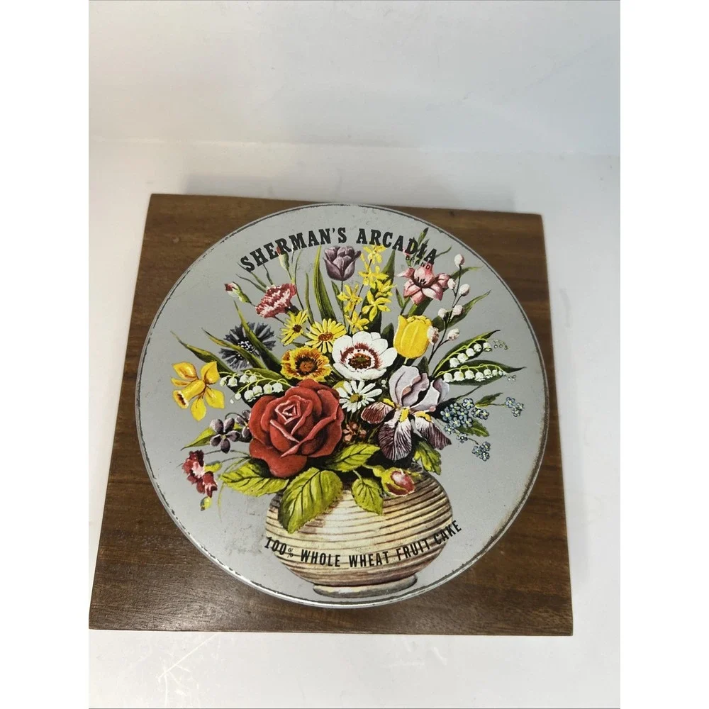 Vintage Sherman's Arcadia Tin Whole Wheat Fruit Cake Tin Only 5 1/2